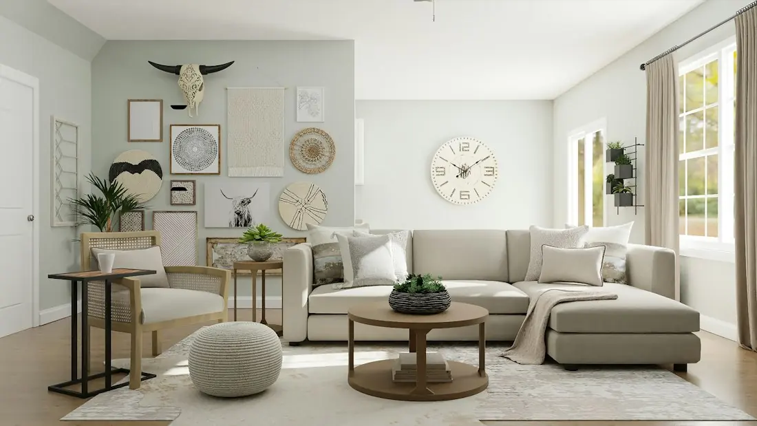 Interior cálido con texturas naturales y tonos neutros